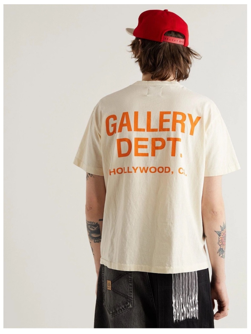 Gallery Dept. Souvenir T-Shirt Cream/Orange Logo Small Crew Boxy Cotton USA Made